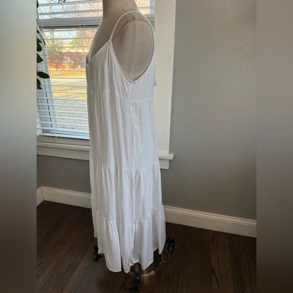 12th Tribe White Spaghetti Strap Tiered Babydoll Dress Size Medium - Picture 2 of 5
